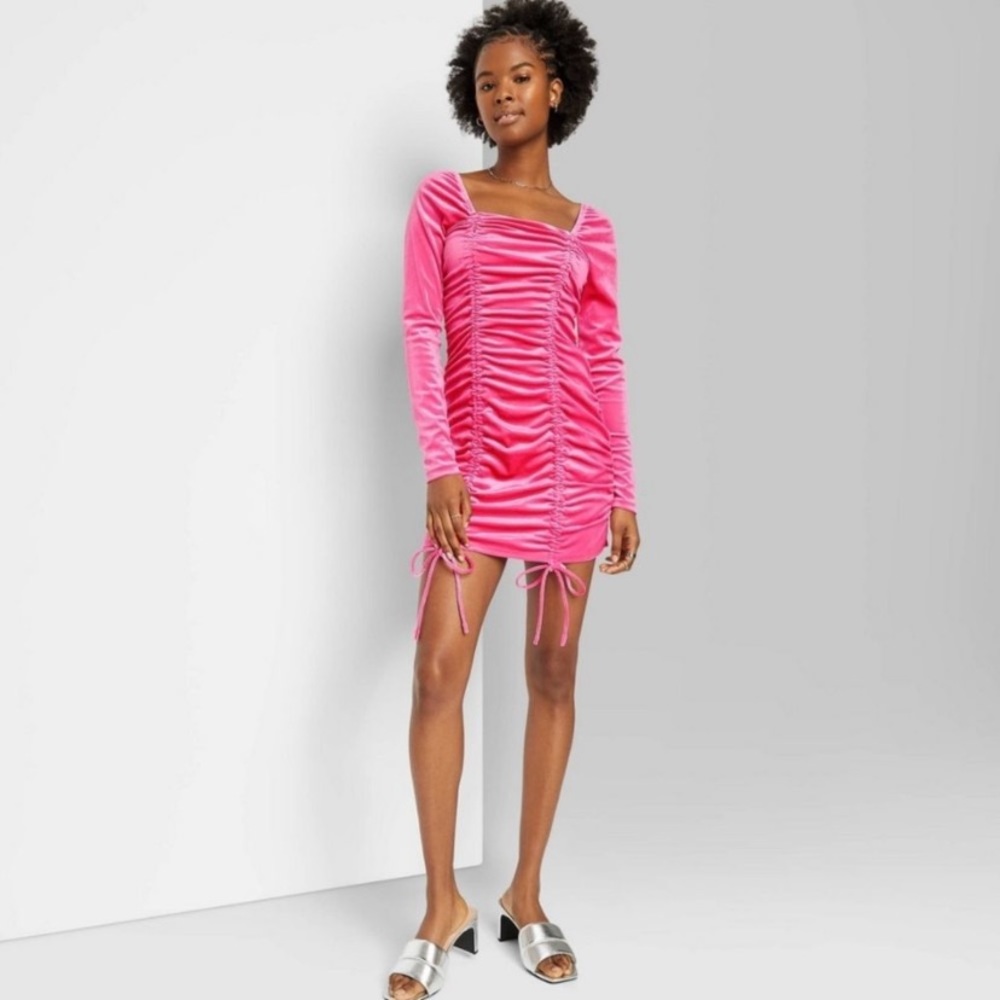 Wild Fable pink velvet scrunch front bodycon dress